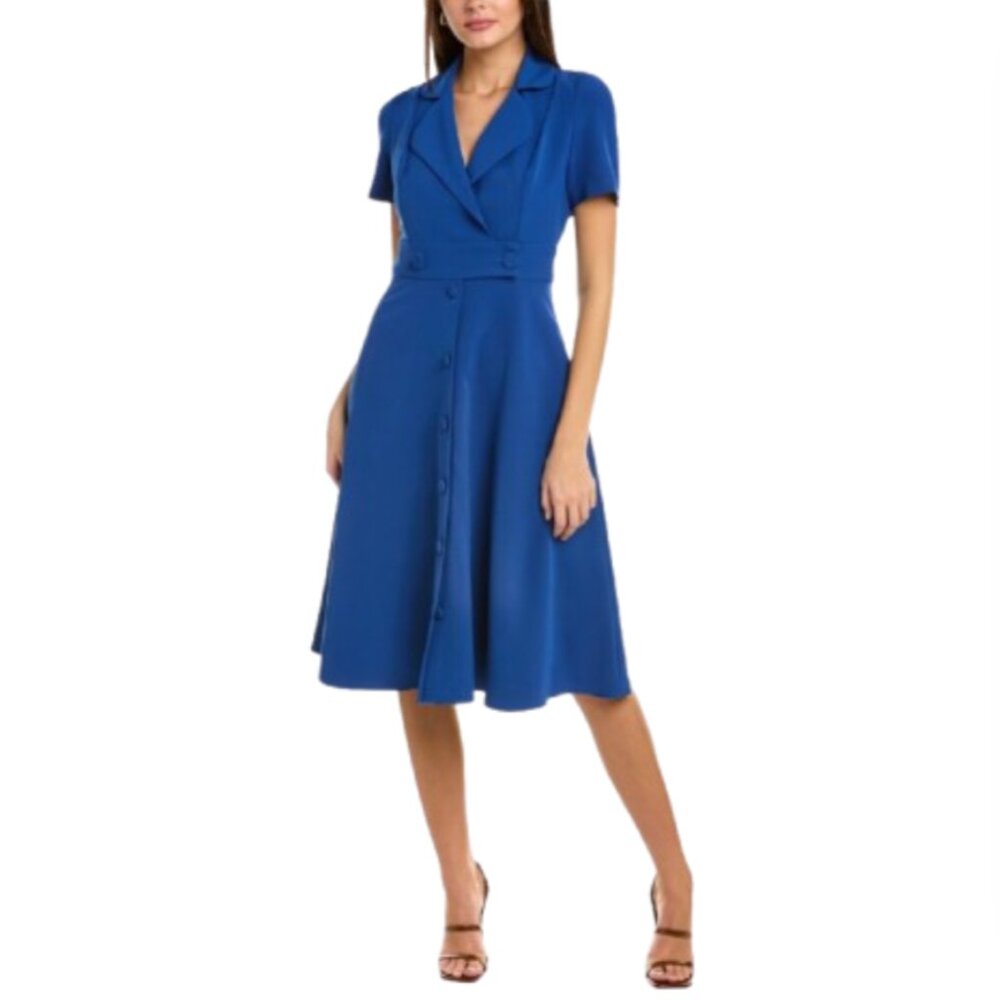 Black Halo Cobalt Blue Short-Sleeve Button-Front Midi Dress